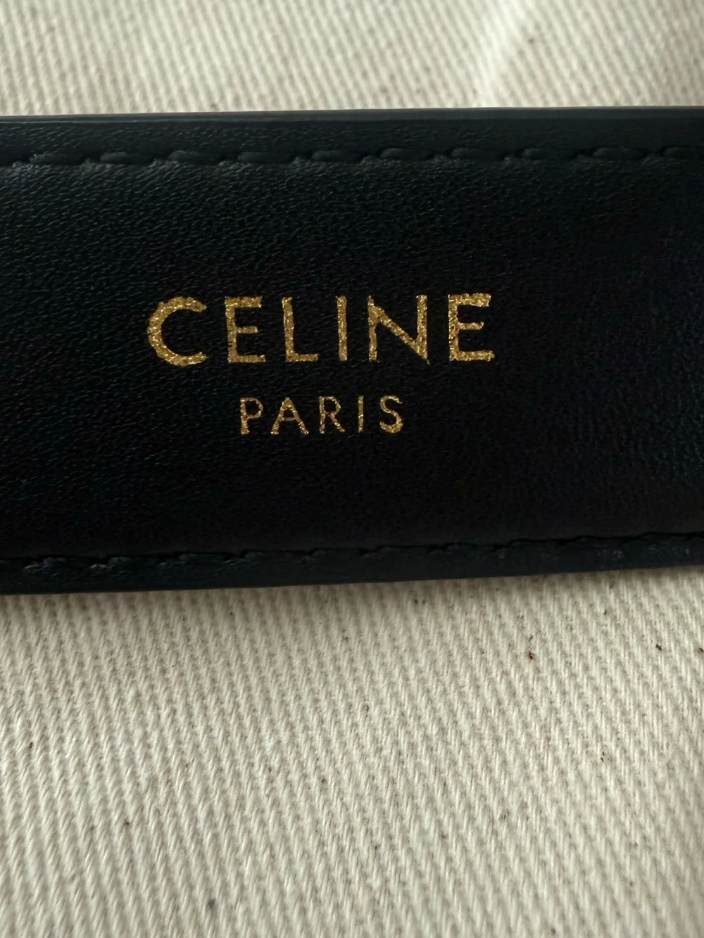 Celine Black Leather Belt with Gold Triomphe Buckle